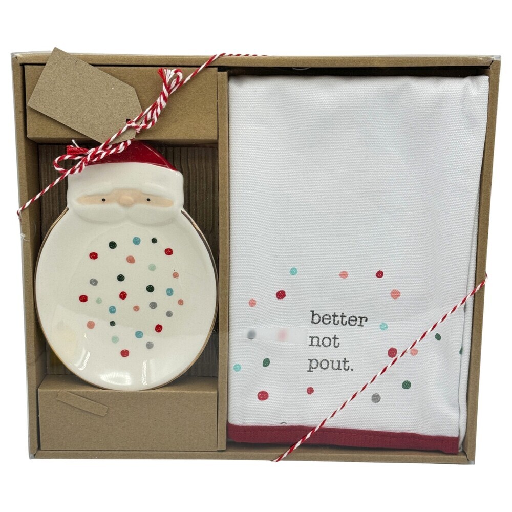 Santa Clause Soap Dish Tea Towel Christmas Holiday Winter Kitchen Gift Secret